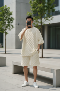 Men's Matching Jacquard Plaid Shorts Set – Relaxed 2-Piece Outfit for Comfort & Style