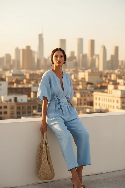 Women's V-Neck Cotton-Linen Jumpsuit – Breathable Summer Chic & Timeless Elegance