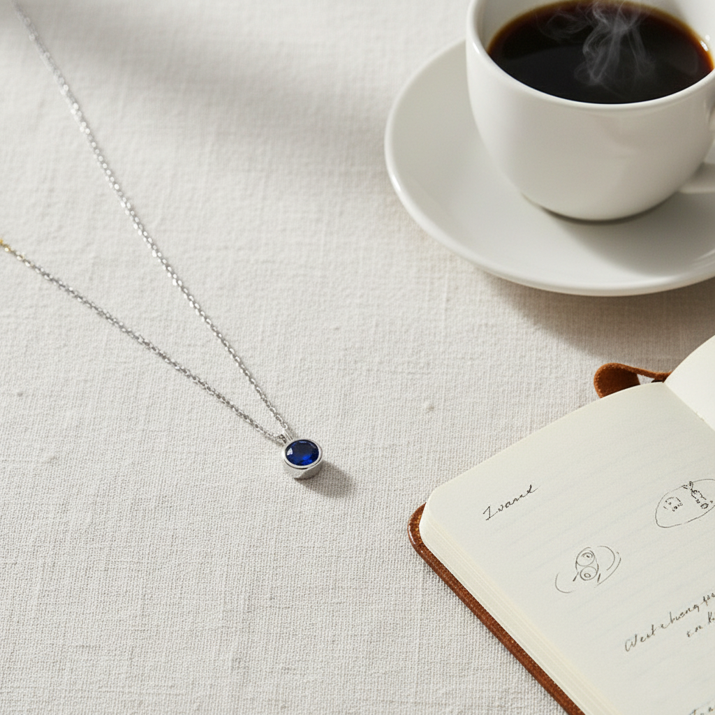 Sterling Silver Zodiac Solitaire Necklace – White Gold September