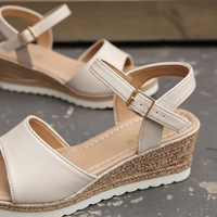 Elegant Women's Wedge Platform Sandals – Peep Toe Ankle Buckle Summer Shoes in Beige & Black