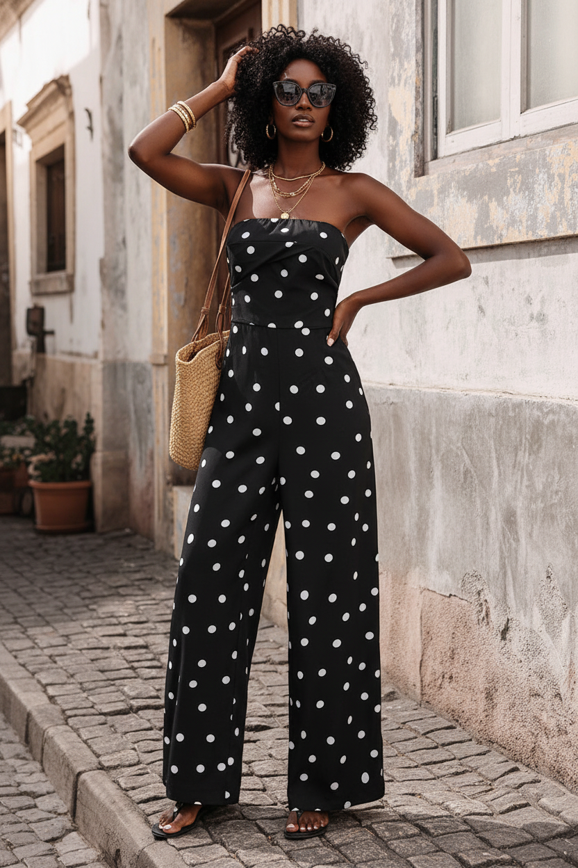Women's Vintage Polka Dot Jumpsuit – Summer Chic & Timeless Style