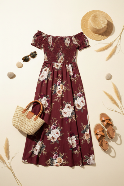 Boho Off-Shoulder Maxi Beach Dress - Flowing Summer Style for Women