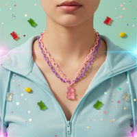 Y2K Gummy Bear Layered Necklace – Double Chain Acrylic Pendant 42 cm + 6 cm