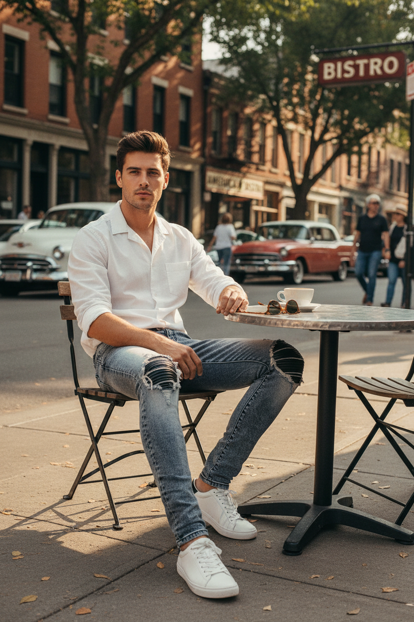 Men’s Retro Slim-Fit Jeans – Mid-Waist Cotton Denim Pencil Pants 28–40