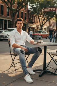 Men’s Retro Slim-Fit Jeans – Mid-Waist Cotton Denim Pencil Pants 28–40
