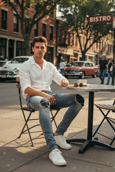 Men’s Retro Slim-Fit Jeans – Mid-Waist Cotton Denim Pencil Pants 28–40