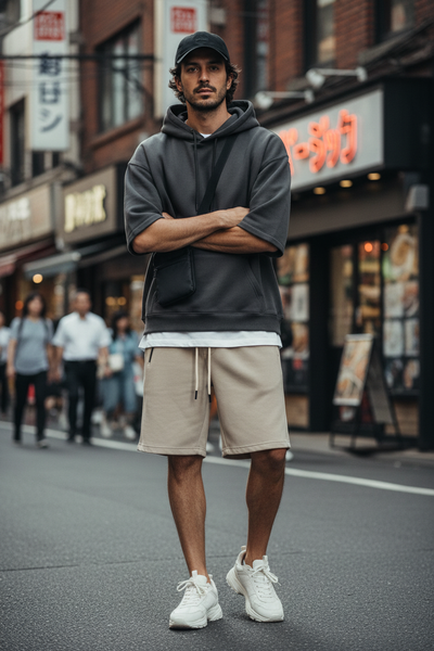 Men's Japanese Streetwear Quarter Sports Shorts – Zipper Accent & Drawstring Waist