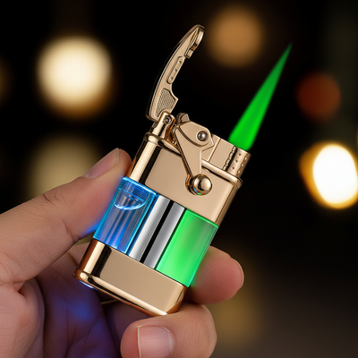 Windproof Green Flame Lighter – Metal Quicksand Design for Outdoor & Everyday Carry