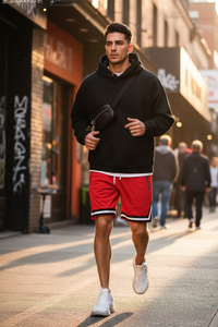 Men's Baggy Zipper Sports Shorts – Trendy Streetwear with Logo Design