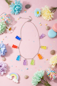 Kawaii Candy Color Bear Necklace – Resin Cartoon Pendant for Women