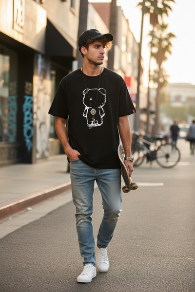 Men's Loose Fit Bear Anime Graphic T-Shirt – Comfortable Streetwear Tee