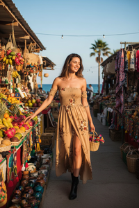 Boho Off-Shoulder Maxi Beach Dress - Flowing Summer Style for Women