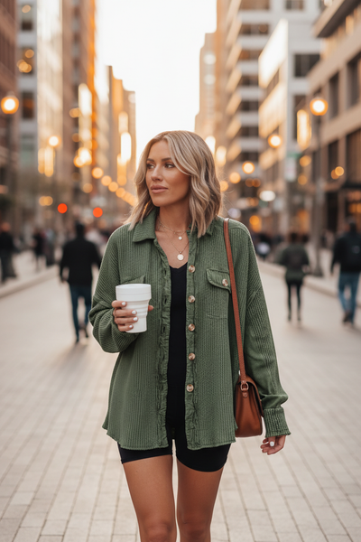 Elegant Women’s Button Shirt Jacket – Versatile Lapel Top for Modern Style