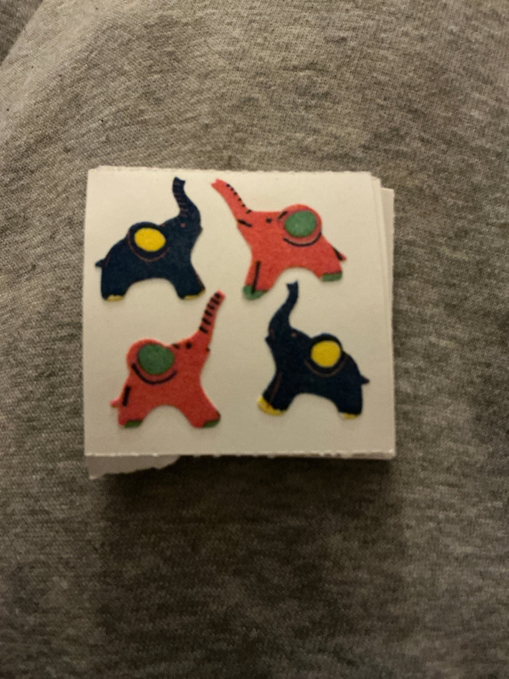 Vintage Great Seven Fuzzy Flocked Elephants Sticker Sheet — 1980s NOS Great Seven, Inc.