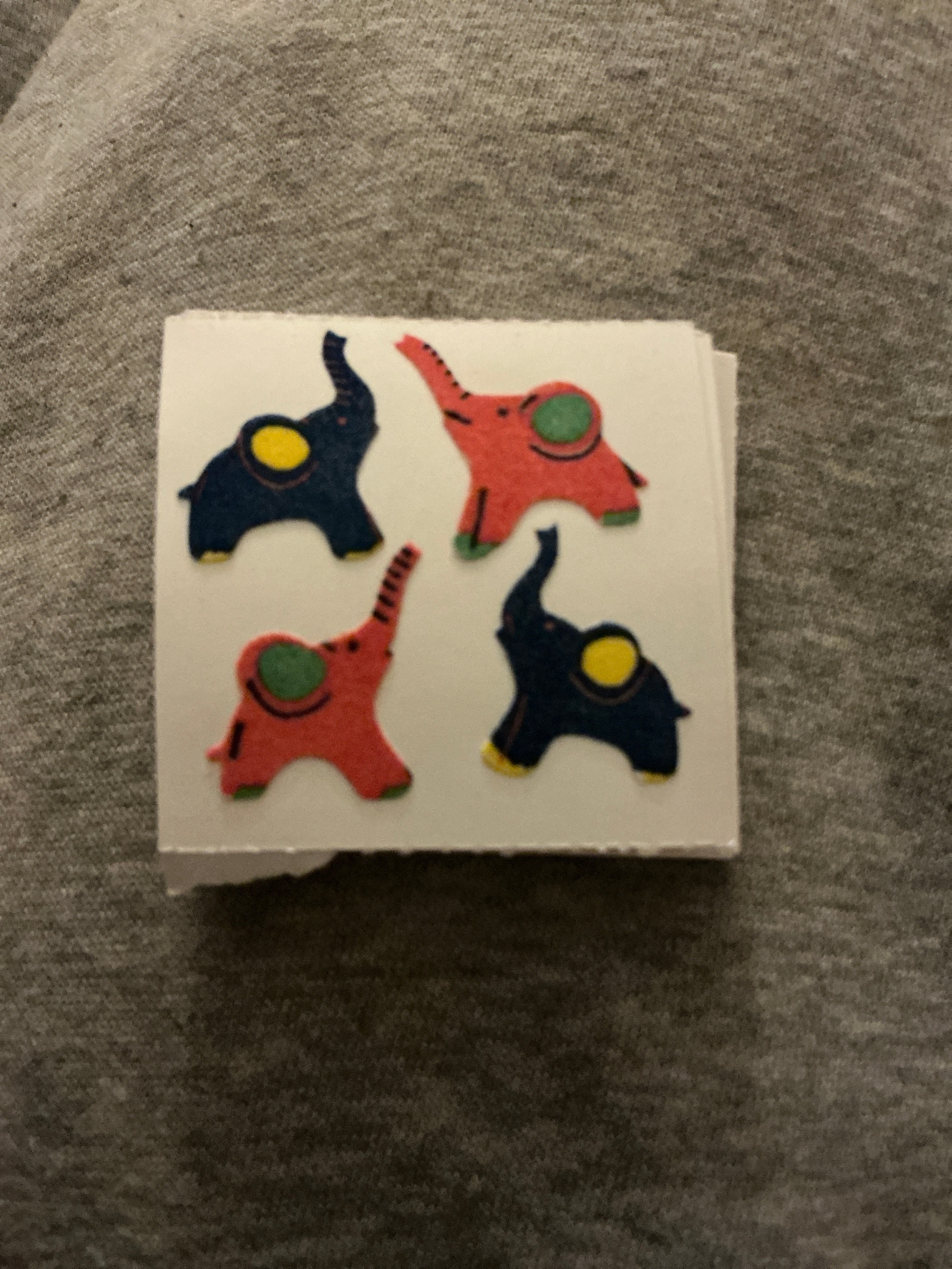 Vintage Great Seven Fuzzy Flocked Elephants Sticker Sheet — 1980s NOS Great Seven, Inc.