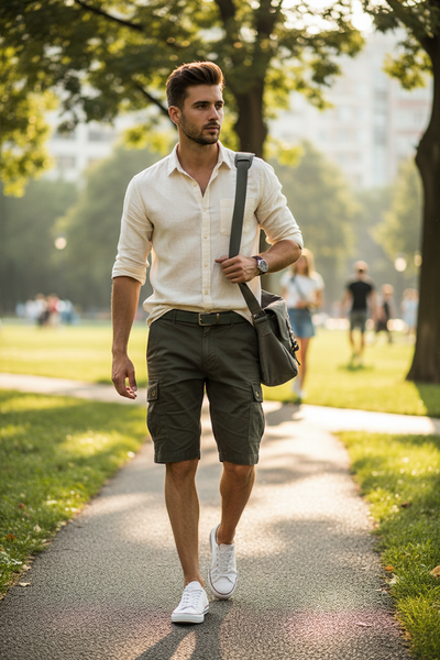 Men's Outdoor Cargo Shorts – Big Pockets, Knee-Length Cotton Beach Shorts for Adventure