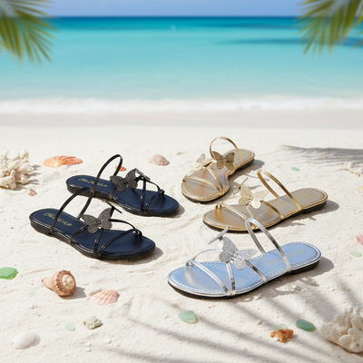 Butterfly Cross-Strap Sandals – Summer Casual Slides in 4 Metallic Colors