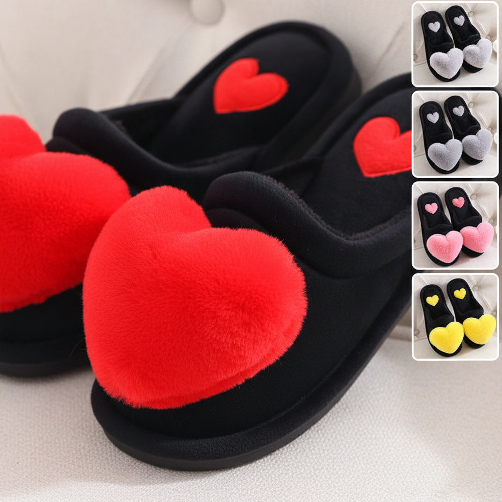 Women's Fluffy Love Heart Slippers – Detail Shot
