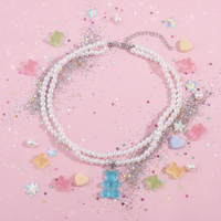 Transparent Gummy Bear Pearl Necklace – Y2K Jelly Bear Pendant in 4 Colors