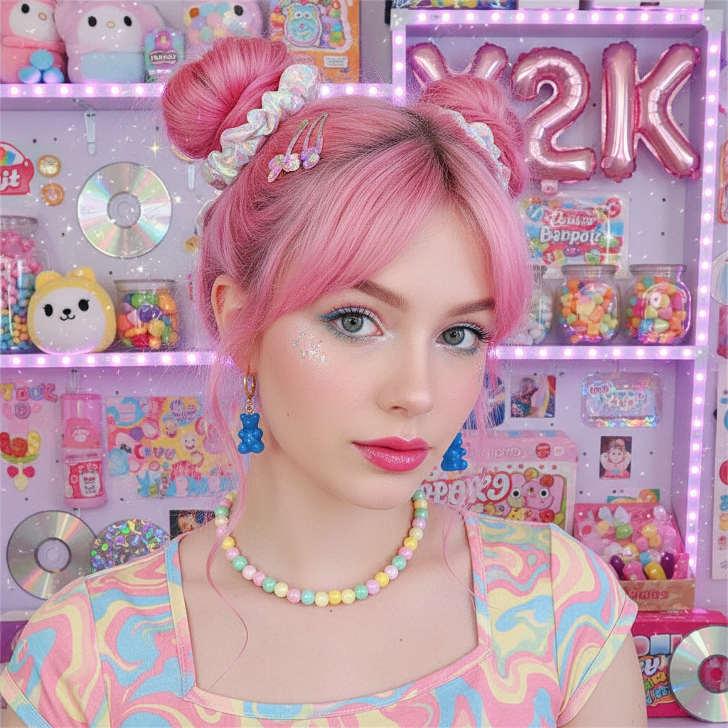 Y2K Candy Bear Earrings in vibrant kawaii Y2K aesthetic setting