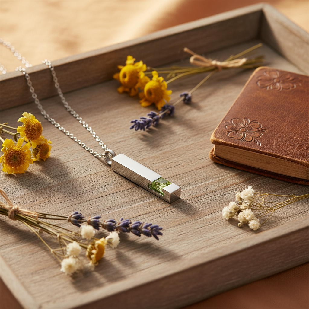 Zodiac Birthstone Ashes Necklace – August Memorial Pendant