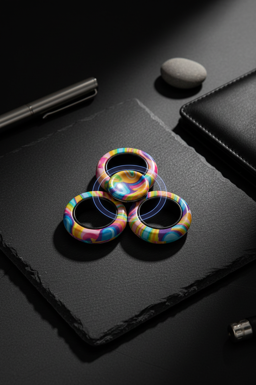 Magnetic fidget spinner premium flat lay dark surface - lifestyle
