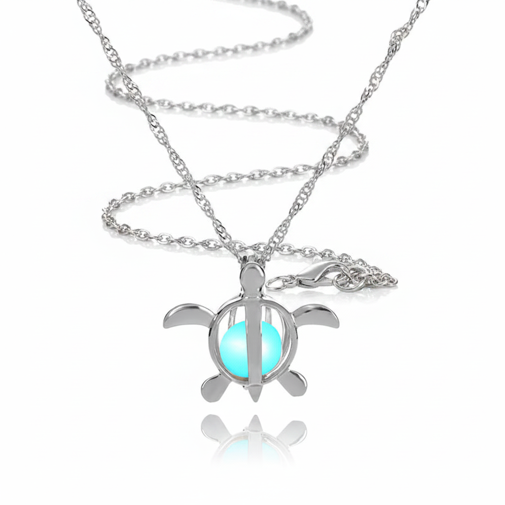Glow-in-the-Dark Turtle Necklace – White Studio Shot