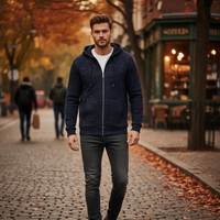Men's Premium Jacquard Hoodie Sweatshirt Jacket – Warm Zip-Up Casual Coat with Hood