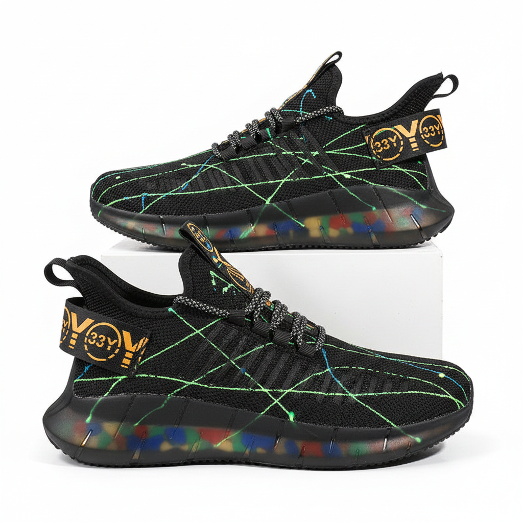 Men's Luminous Casual Sneakers black colorway front-facing view on white background