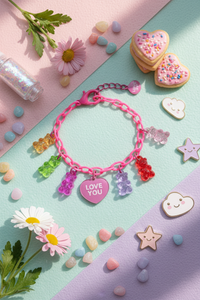 Y2K Gummy Bear Heart Charm Bracelet – Colorful Kawaii Jewelry