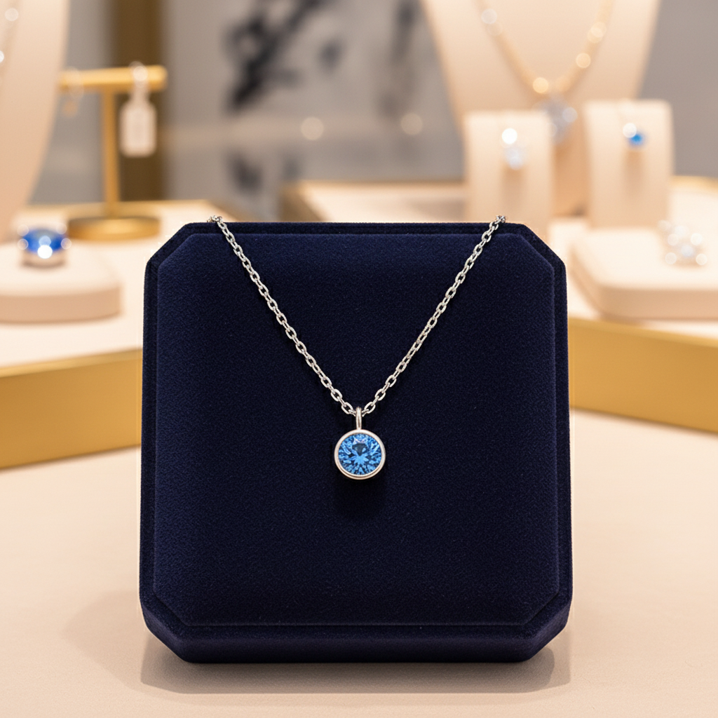 Sterling Silver Zodiac Solitaire Necklace – White Gold March