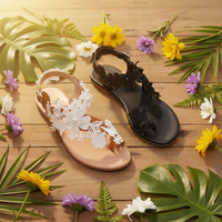 Lace Flower Ankle Strap Sandals – Boho Flat Beach Shoes for Women