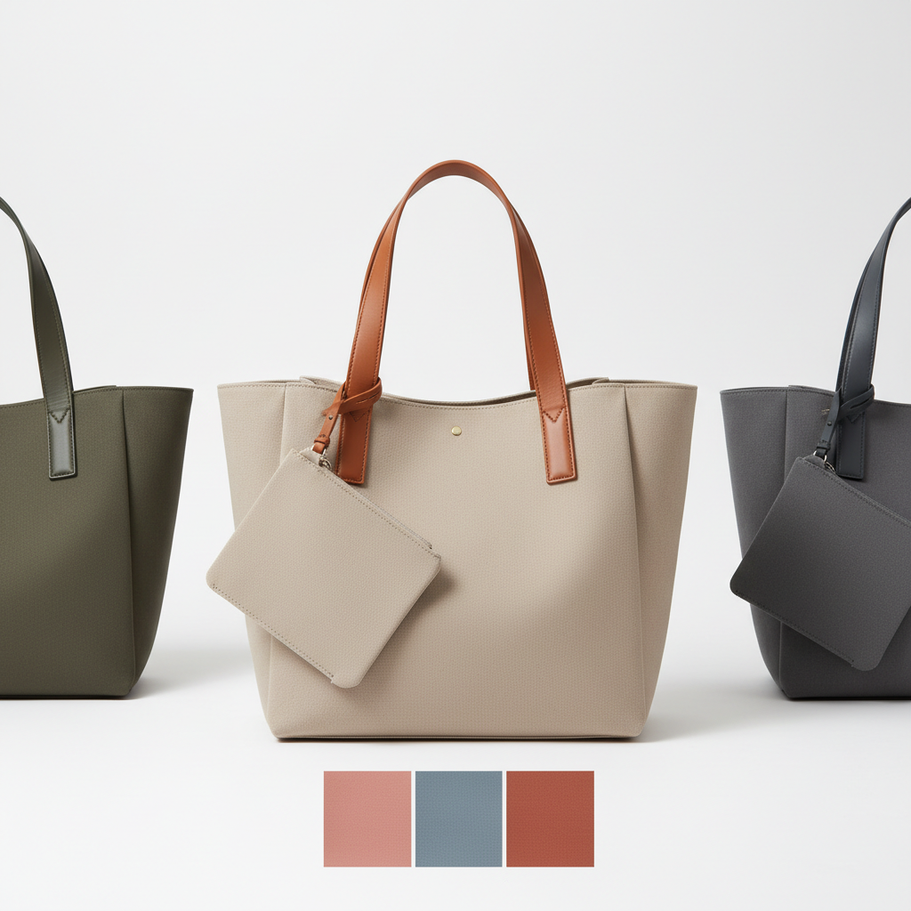 Women's large capacity tote handbag in beige on white background