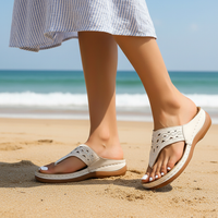 Glamorous Rhinestone Wedge Flip Flops — Women's Summer Beach Sandals with Clip Toe Thong