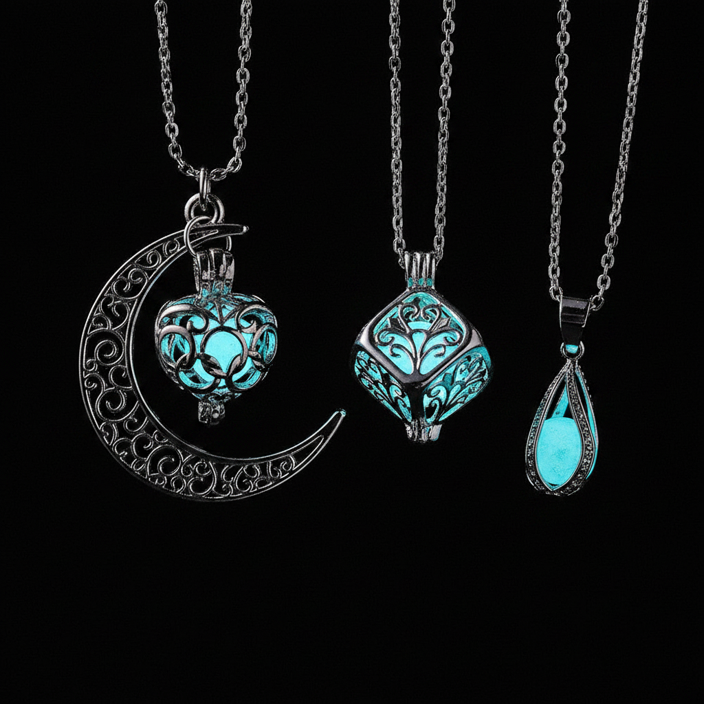 Glow-in-the-Dark Hollow Pendant Necklace - Luminous Geometric Clavicle Chain for Women & Girls - Lightweight & Hypoallergenic