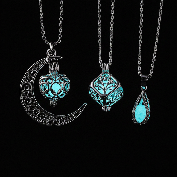 Glow-in-the-Dark Hollow Pendant Necklace - Luminous Geometric Clavicle Chain for Women & Girls - Lightweight & Hypoallergenic