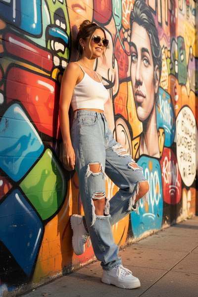 Vintage High-Waist Wide-Leg Ripped Jeans – Retro Street Style | Christian Apparel