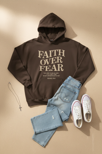 Faith Over Fear Christian Hoodie – Trendy Bible Verse Unisex Aesthetic Sweatshirt