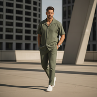 Men's Two-Piece Suit Set – Short Sleeve Shirt & Straight Pants – Complete Matching Outfit – 10 Colors