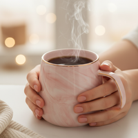 Pink & Grey Marble Ceramic Couple Mug – Breakfast & Coffee Mug for Two