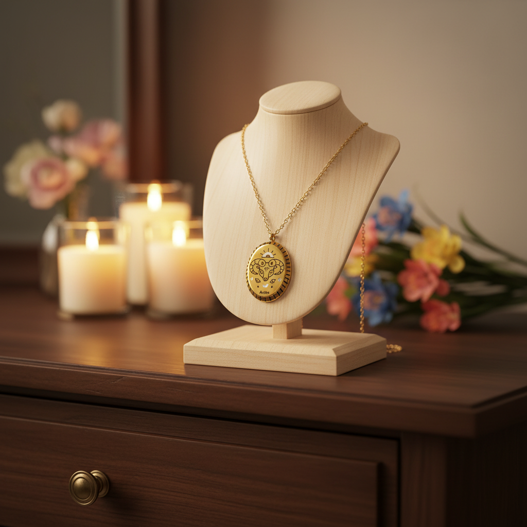 Aries Zodiac Oval Pendant Necklace – Gold Titanium Steel