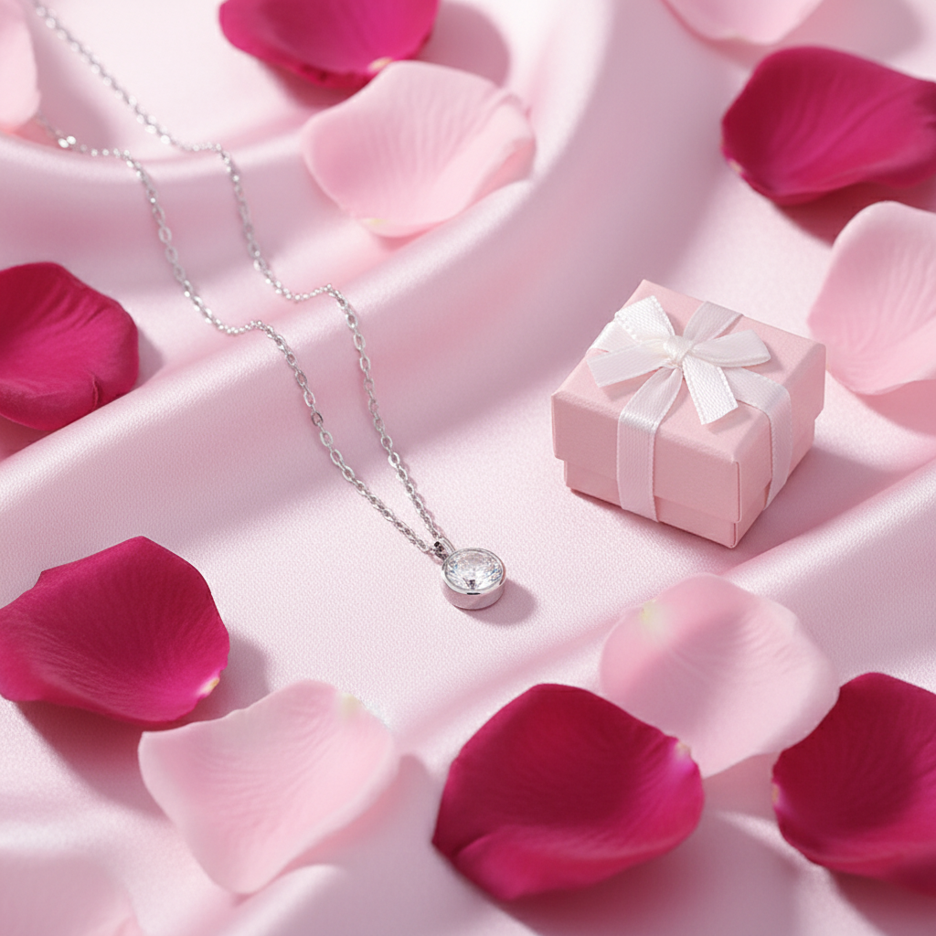 Sterling Silver Zodiac Solitaire Necklace – White Gold April