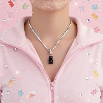 Y2K Rhinestone Bear Necklace – Kawaii Cartoon Statement Jewelry
