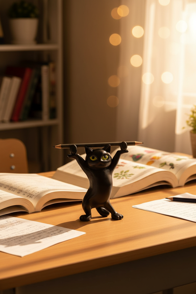 Adorable Black Cat Pen Holder – Whimsical Kitten Resin Desk Organizer for Office & Study
