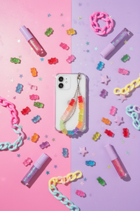 Y2K Gummy Bear Chain Phone Case – TPU iPhone Cover with Wearable Bracelet