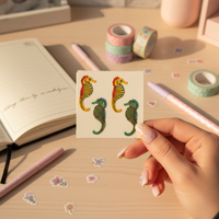 1980s Vintage Great Seven Fuzzy Flocked Seahorse Sticker Sheet - NOS Collectible