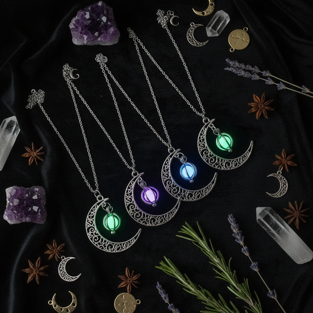 Glowing Moon Charm Necklace – Natural Healing Stone Pendant for Women with Luminous Light