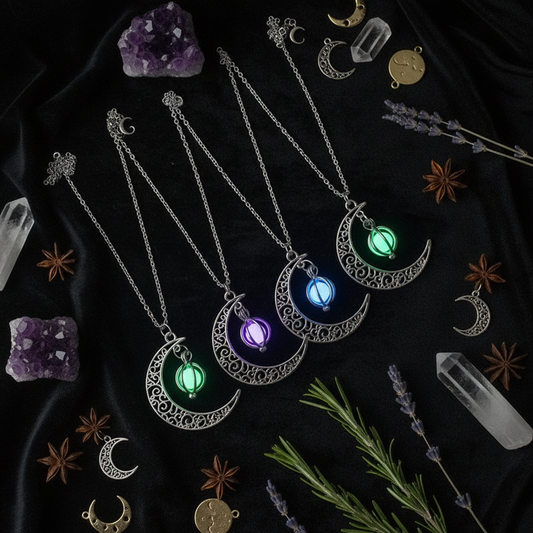 Moon Natural Glowing Stone Healing Necklace flat lay