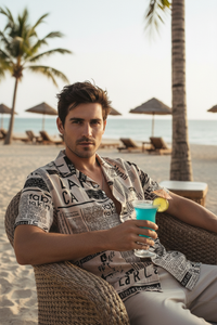Men's Retro Newspaper Print Hawaiian Shirt – Lightweight Summer Tee for Beach & Vacation