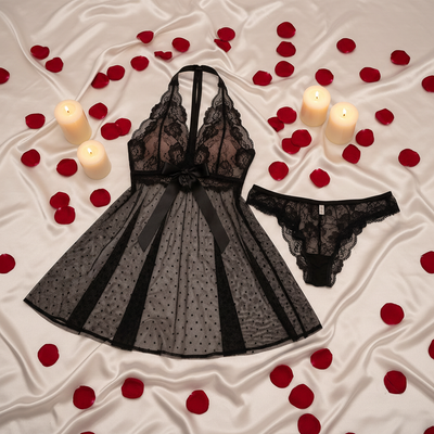 Summer Lace Backless Lingerie Set – Elegant & Sexy Polyester Intimate Wear for Women